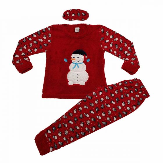 TIWI NIGHT Παιδική Μακρυμάνικη Πιτζάμα Fleece με Σχέδιο Happy Snowman με Μάσκα Ύπνου