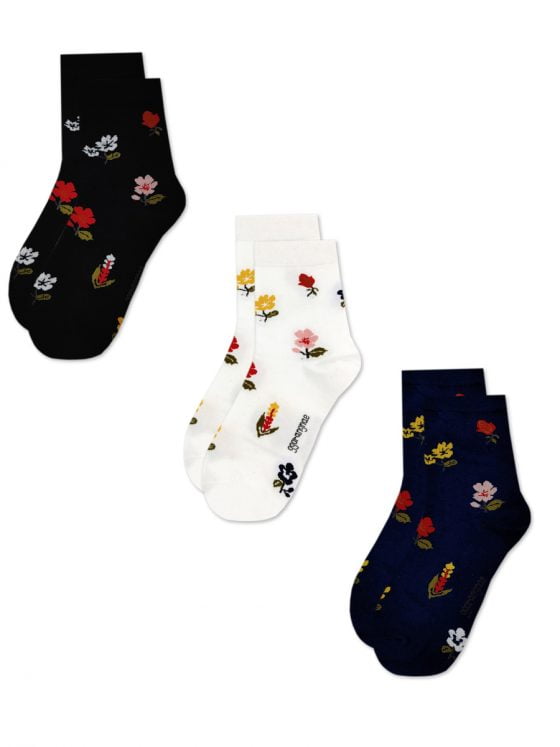 Q&Y Κάλτσες με Σχέδια Flowers 3 Ζευγάρια