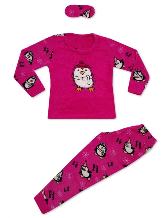 TIWI NIGHT Παιδική Μακρυμάνικη Πιτζάμα Fleece με Σχέδιο Cold Penguin με Μάσκα Ύπνου