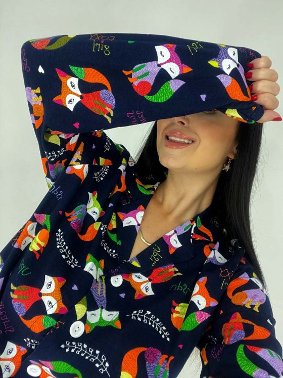 PINGUI Γυναικεία Βαμβακερή Πιτζάμα με Σχέδια Colorful Fox