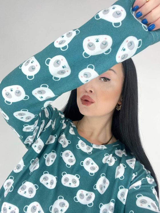 PINGUI Χριστουγεννιάτικη Γυναικεία Βαμβακερή Πιτζάμα με Σχέδια Panda