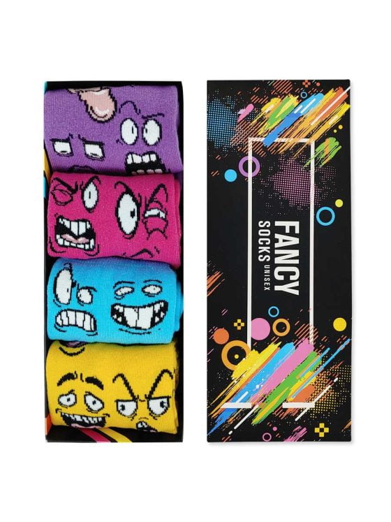 FANCY GIFT BOX Κάλτσες με Σχέδια Crazy Faces 4 Ζευγάρια