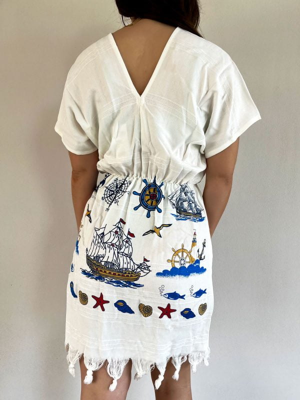NODO Γυναικείο Φόρεμα Θαλάσσης με Φουντάκια και Σχέδια Sea Life
