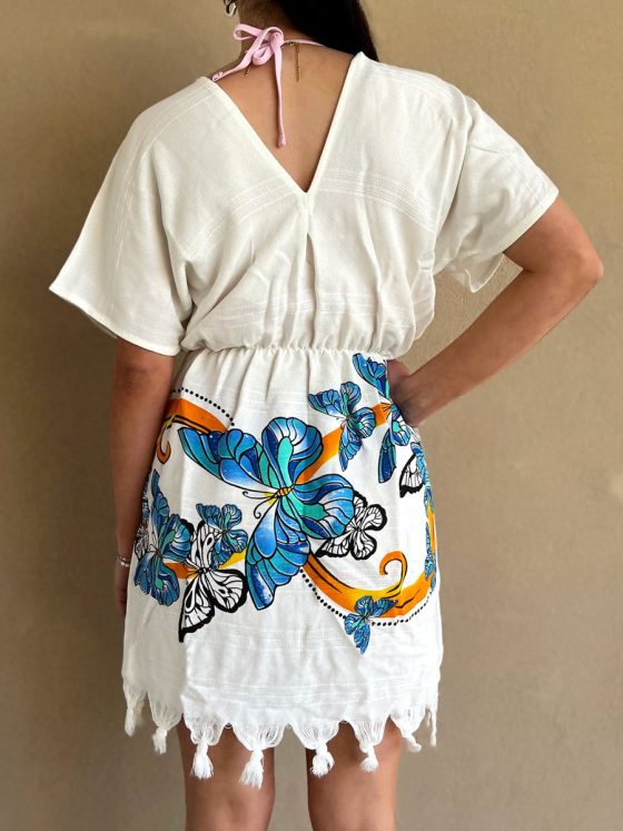 NODO Γυναικείο Φόρεμα Θαλάσσης με Φουντάκια και Σχέδια Butterfly