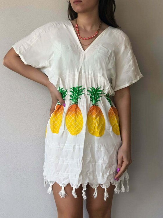 NODO Γυναικείο Φόρεμα Θαλάσσης με Φουντάκια και Σχέδια Pineapple