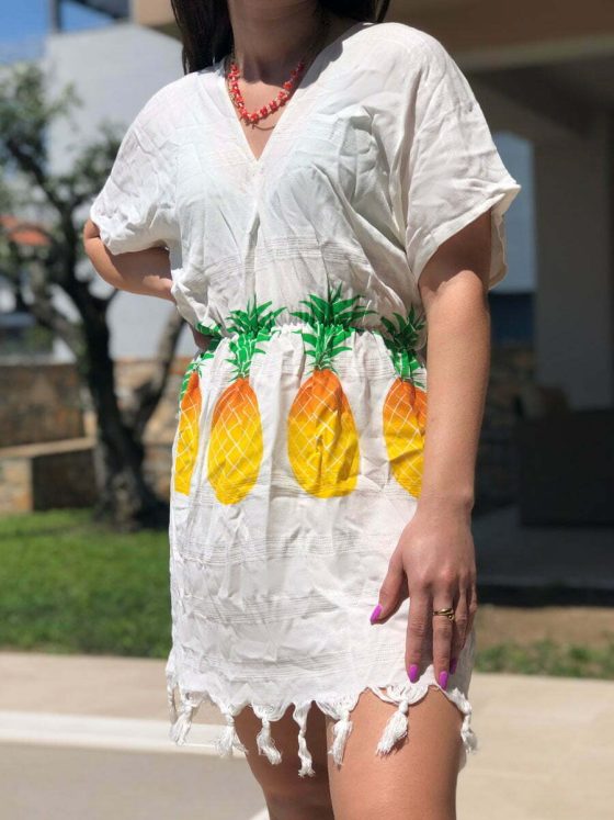NODO Γυναικείο Φόρεμα Θαλάσσης με Φουντάκια και Σχέδια Pineapple