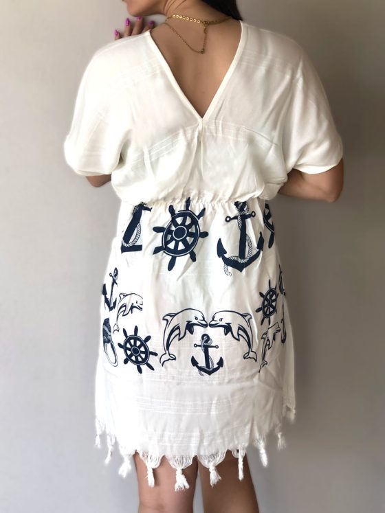 NODO Γυναικείο Φόρεμα Θαλάσσης με Φουντάκια και Σχέδια Marine Theme