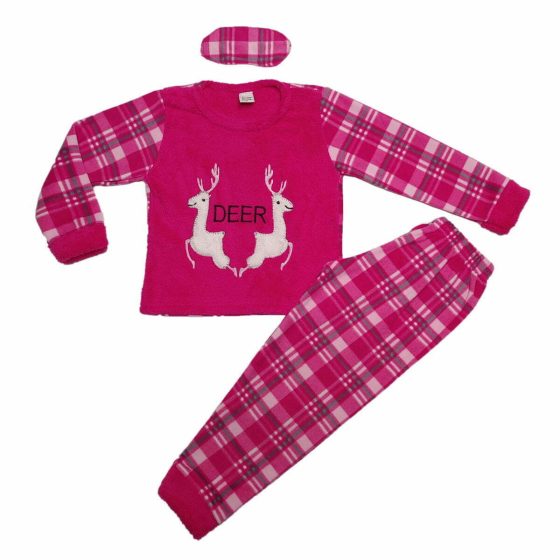TIWI NIGHT Παιδική Μακρυμάνικη Πιτζάμα Fleece με Σχέδιο Reindeer με Μάσκα Ύπνου