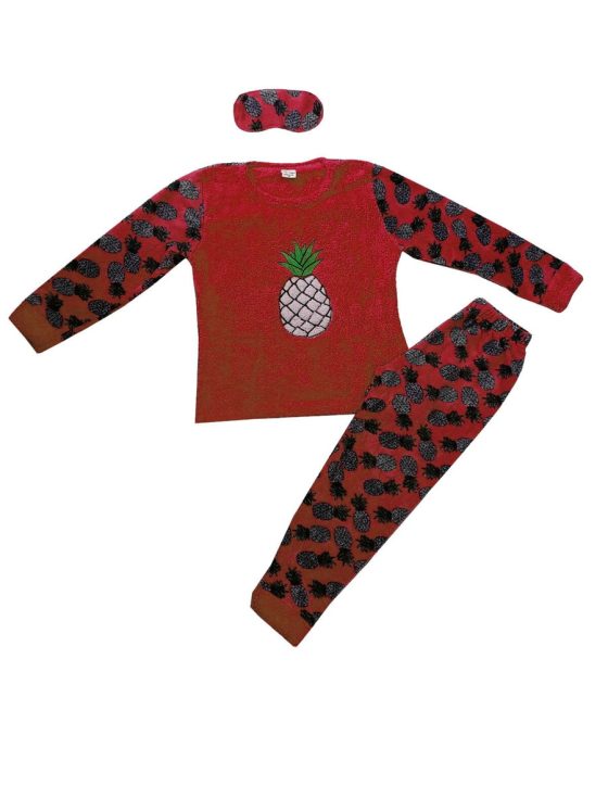 TIWI NIGHT Παιδική Μακρυμάνικη Πιτζάμα Fleece με Σχέδιο Pineapple με Μάσκα Ύπνου