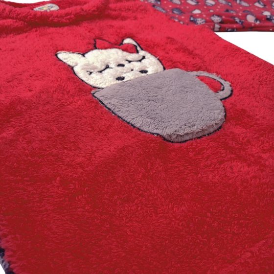 TIWI NIGHT Παιδική Μακρυμάνικη Πιτζάμα Fleece με Σχέδιο Cat in a Cup με Μάσκα Ύπνου