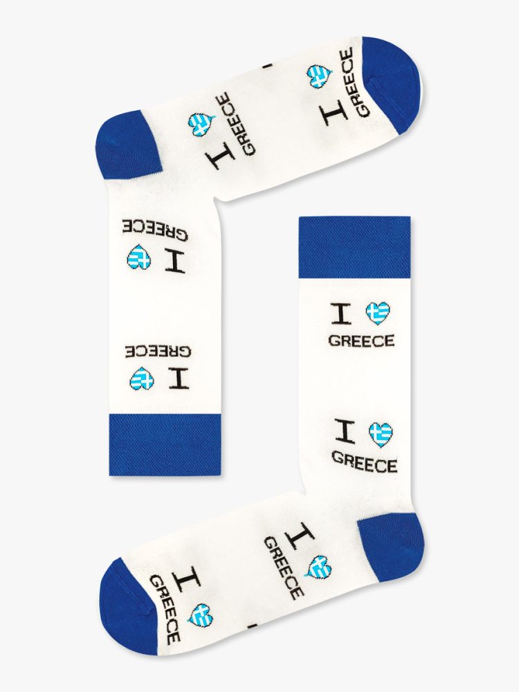 Βαμβακερή Κάλτσα με Σχέδια I Love Greece Greek Flag NODO