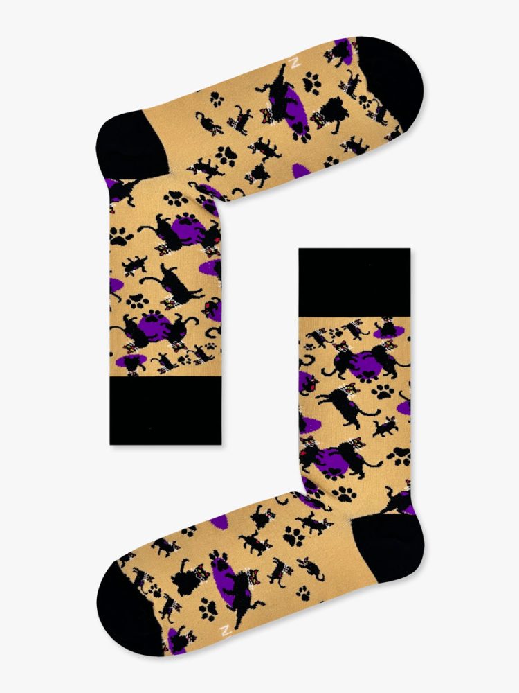 Κάλτσα Βαμβακερή με Σχέδια Black Cats Leopard NODO