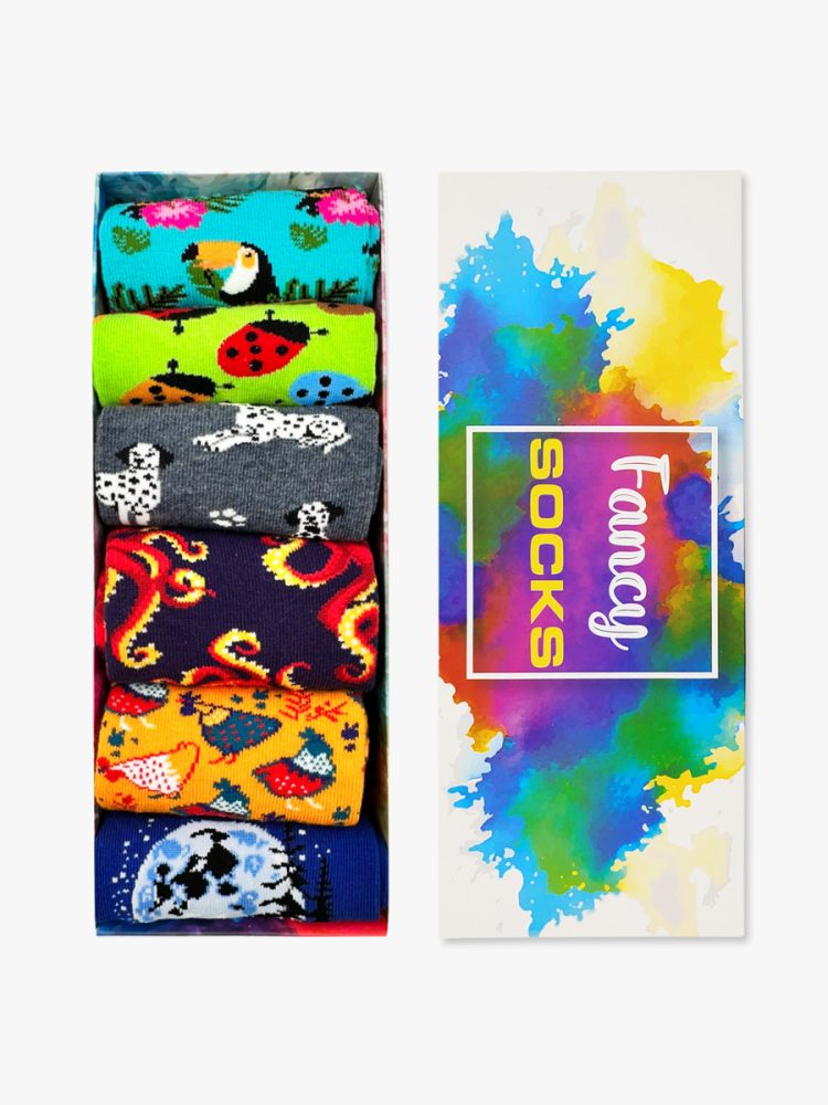 GIFT BOX Κάλτσες Βαμβακερές με Σχέδια Animals 6 Ζευγάρια NODO