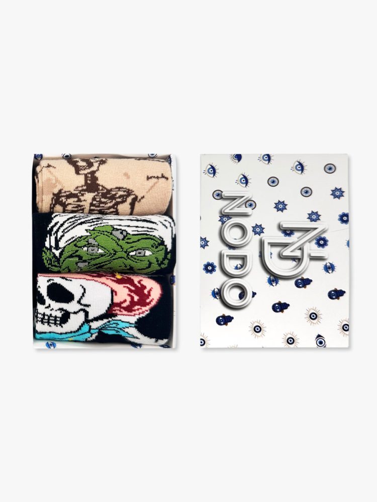 GIFT BOX Κάλτσες Βαμβακερές με Σχέδια Skeleton & Skulls 3 Ζευγάρια