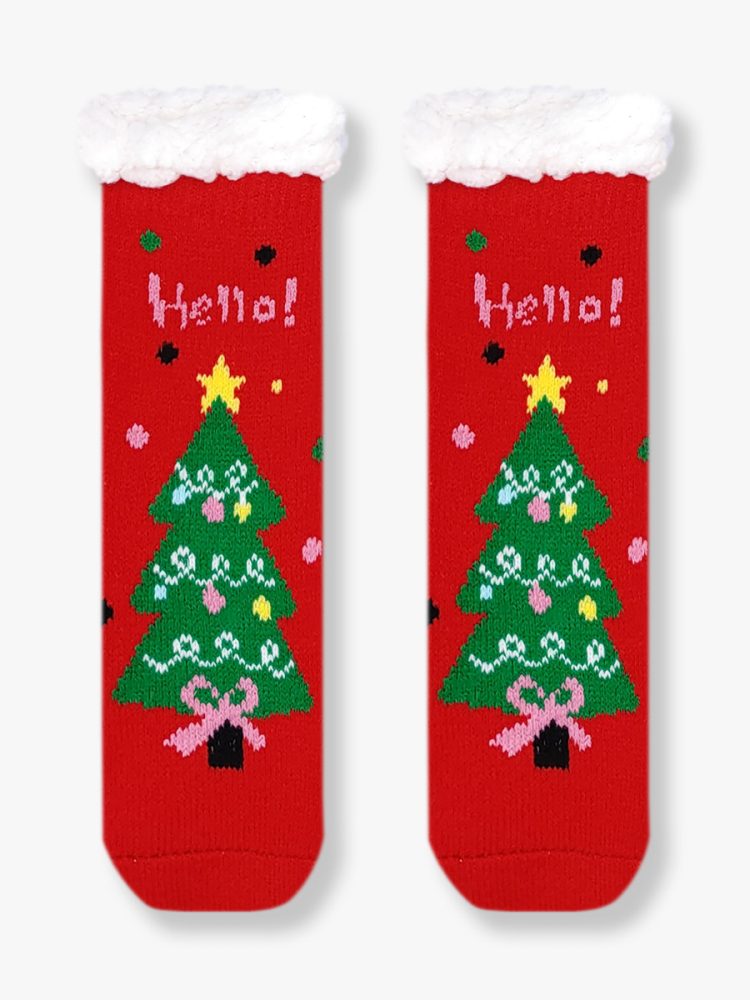 Χριστουγεννιάτικη Παιδική Καλτσοπαντόφλα Χνουδωτή Oh Christmas Tree με Αντιολισθητικό Πάτο YTLI