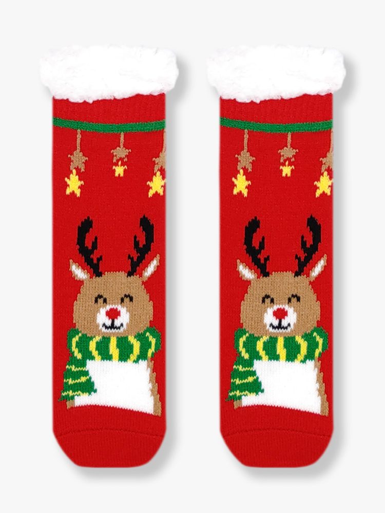 Χριστουγεννιάτικη Παιδική Καλτσοπαντόφλα Χνουδωτή Sweet Reindeer με Αντιολισθητικό Πάτο YTLI