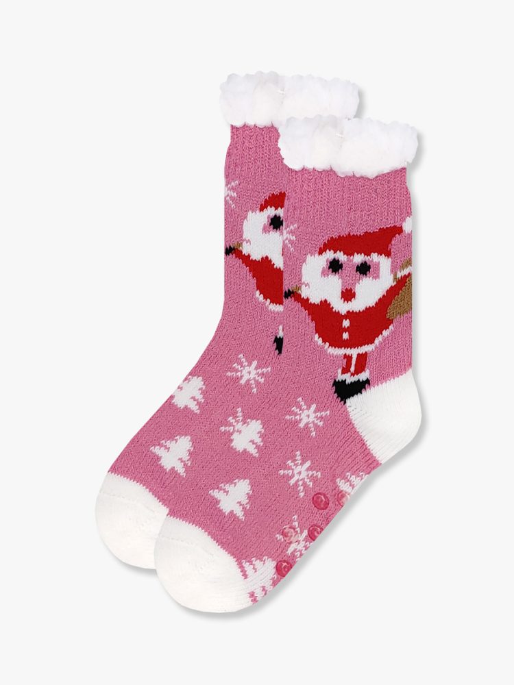 Χριστουγεννιάτικη Παιδική Καλτσοπαντόφλα Χνουδωτή Santa Pink με Αντιολισθητικό Πάτο YTLI