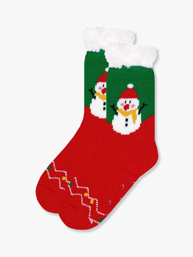 Χριστουγεννιάτικη Παιδική Καλτσοπαντόφλα Χνουδωτή Little Snowman με Αντιολισθητικό Πάτο YTLI