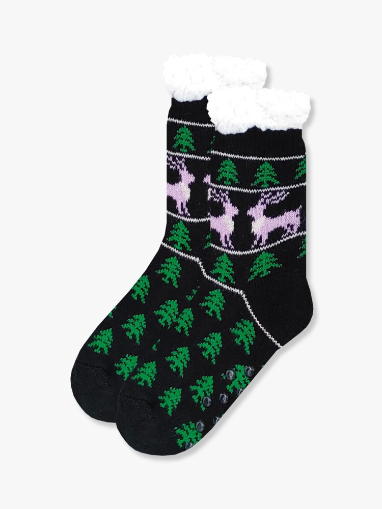 Χριστουγεννιάτικη Παιδική Καλτσοπαντόφλα Χνουδωτή Christmas Trees με Αντιολισθητικό Πάτο YTLI