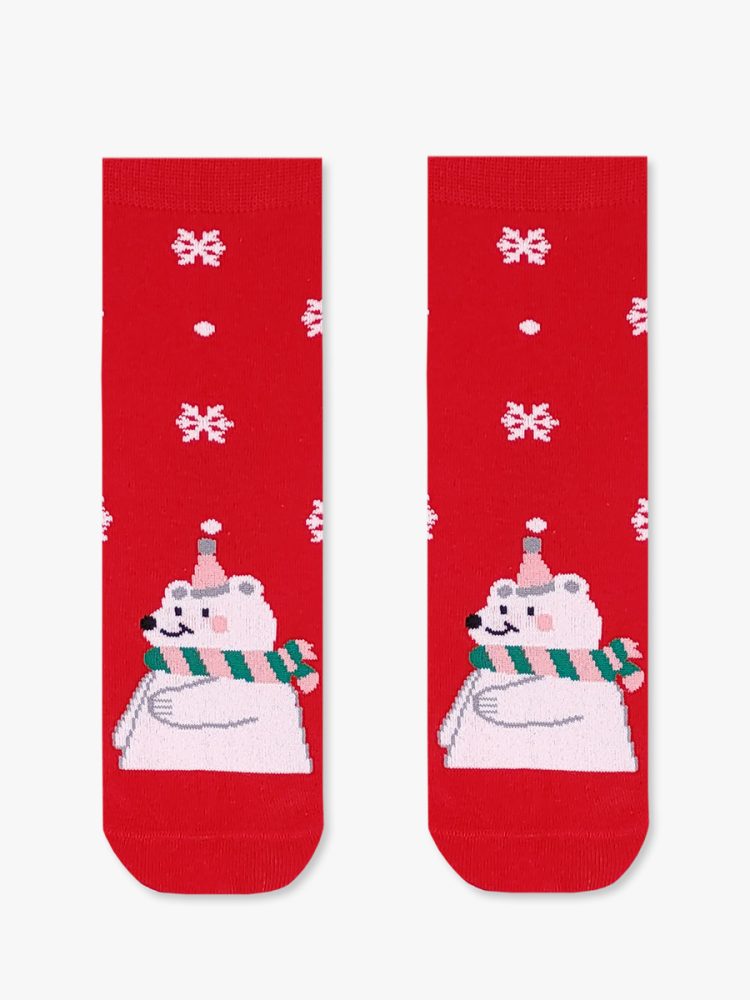 Χριστουγεννιάτικη Παιδική Κάλτσα Βαμβακερή με Σχέδια Polar Bear Snowflakes YTLI