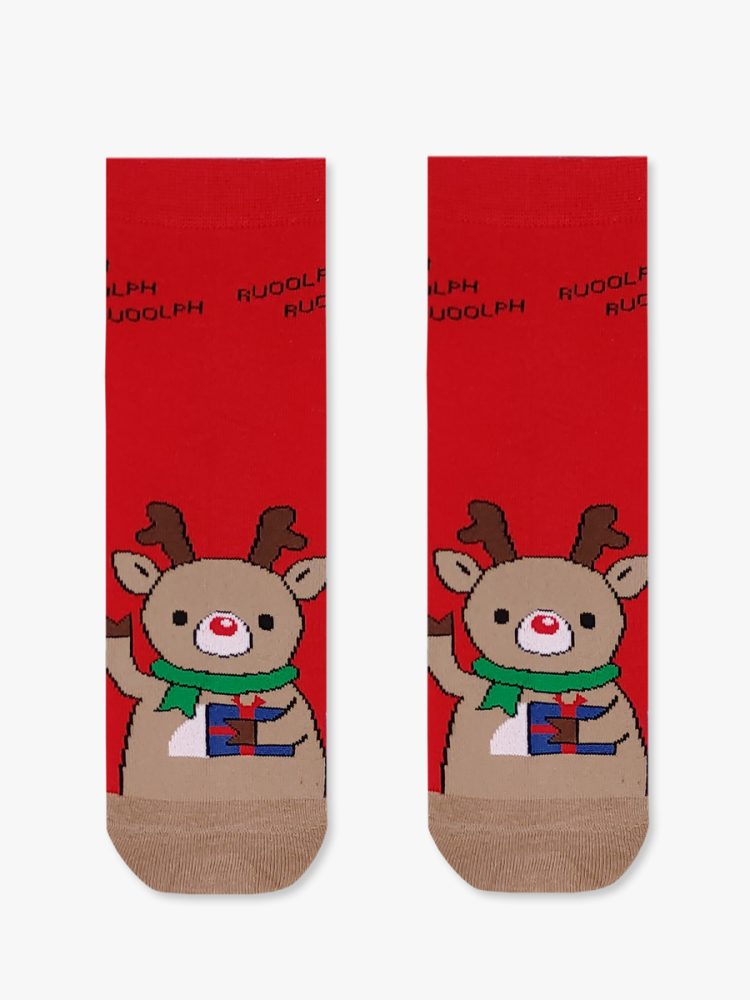 Χριστουγεννιάτικη Παιδική Κάλτσα Βαμβακερή με Σχέδια Rudolph YTLI