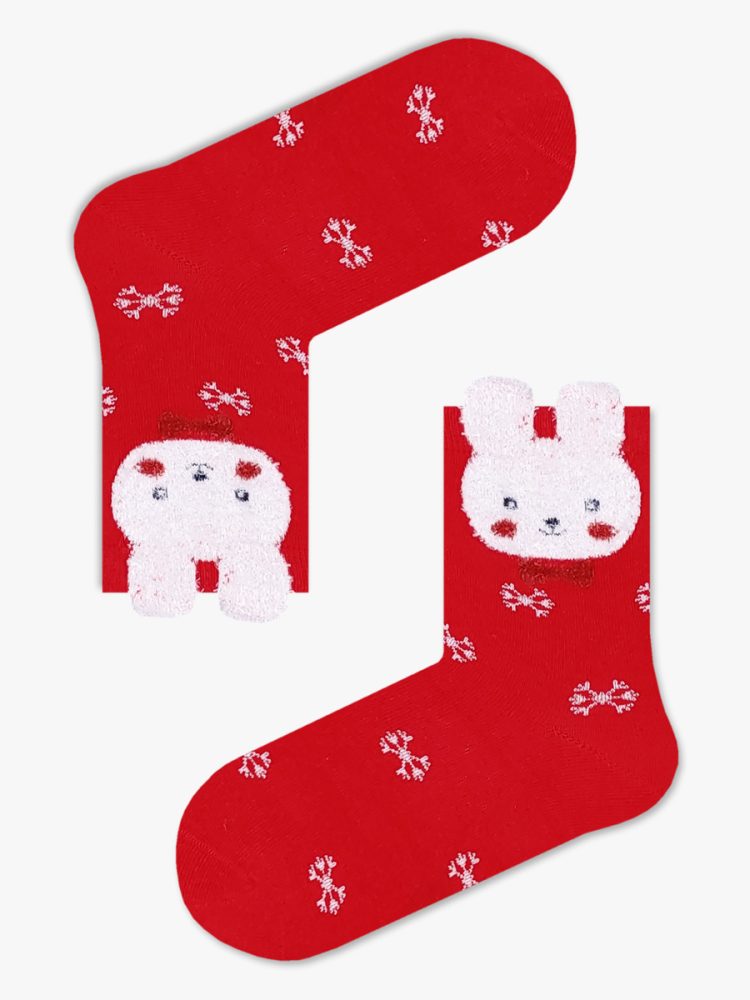 Χριστουγεννιάτικη Παιδική Κάλτσα Βαμβακερή με Σχέδια White Bunny In Snow YTLI