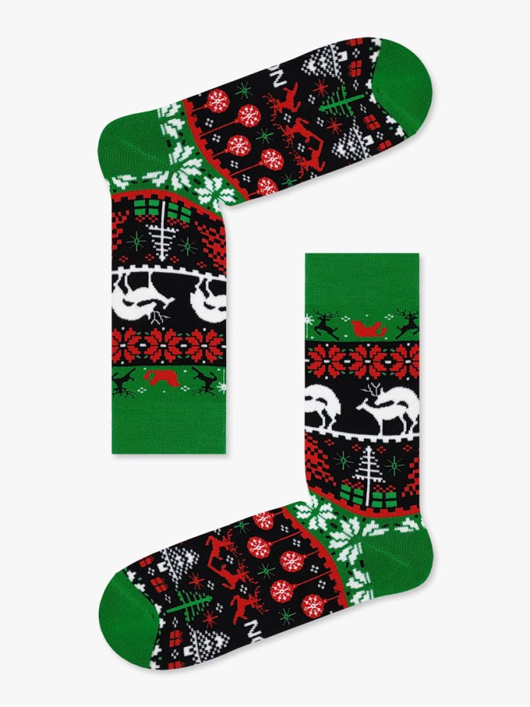 Χριστουγεννιάτικη Κάλτσα Πετσετέ με Σχέδια Reindeer Mood NODO