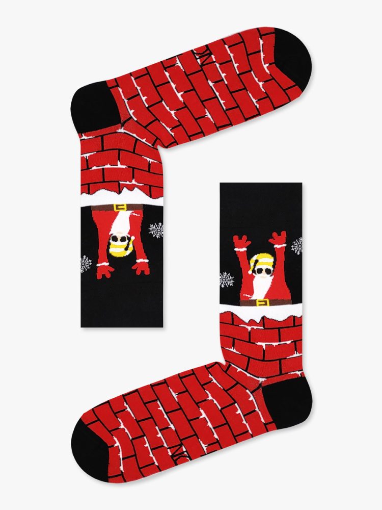 Χριστουγεννιάτικη Κάλτσα Βαμβακερή με Σχέδια Santa Down The Chimney NODO