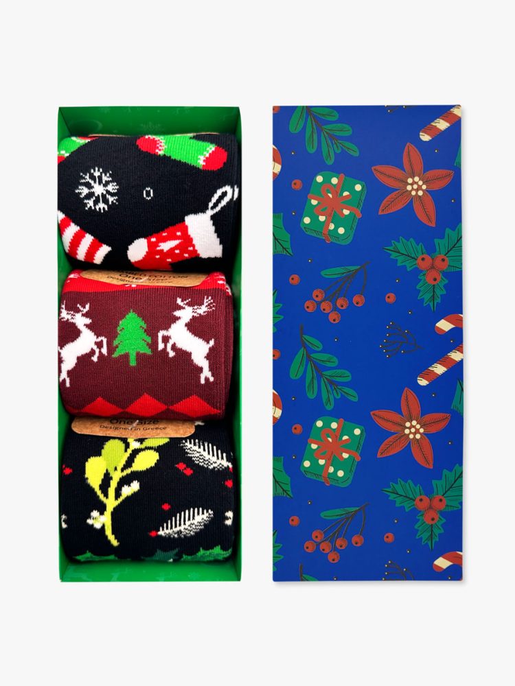 GIFT BOX Κάλτσες Βαμβακερές Πετσετέ με Χριστουγεννιάτικα Σχέδια Mixed 3 Ζευγάρια NODO