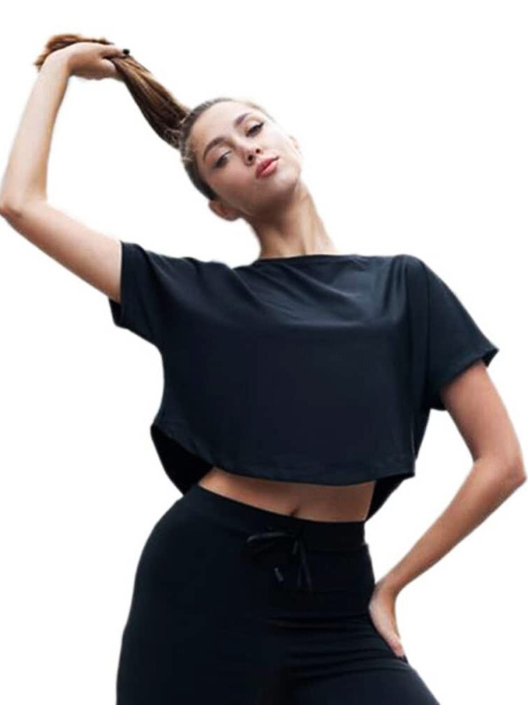 Γυναικείο Αθλητικό Κοντομάνικο Crop Top Τύπου Yoga