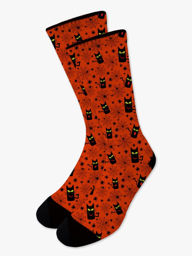 Κάλτσα Τυπωμένη με Σχέδια Spooky Cats & Webs NODO